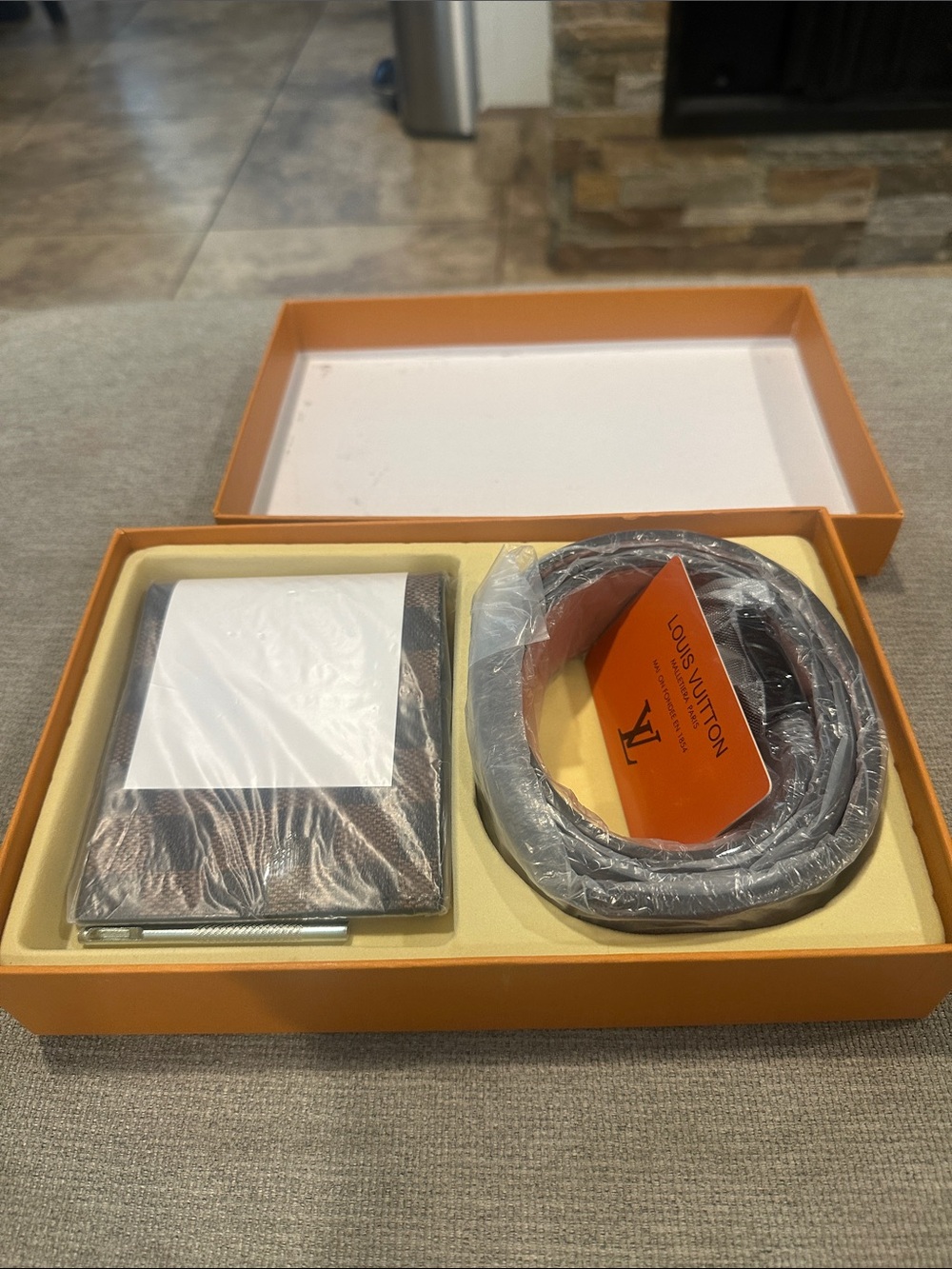 Brown Leather Belt and wallet gift set
